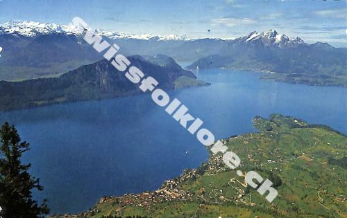 Postkarte: Luzern Weggis Hertenstein vom Rigi aus mit Pilatus, Bürgenstock